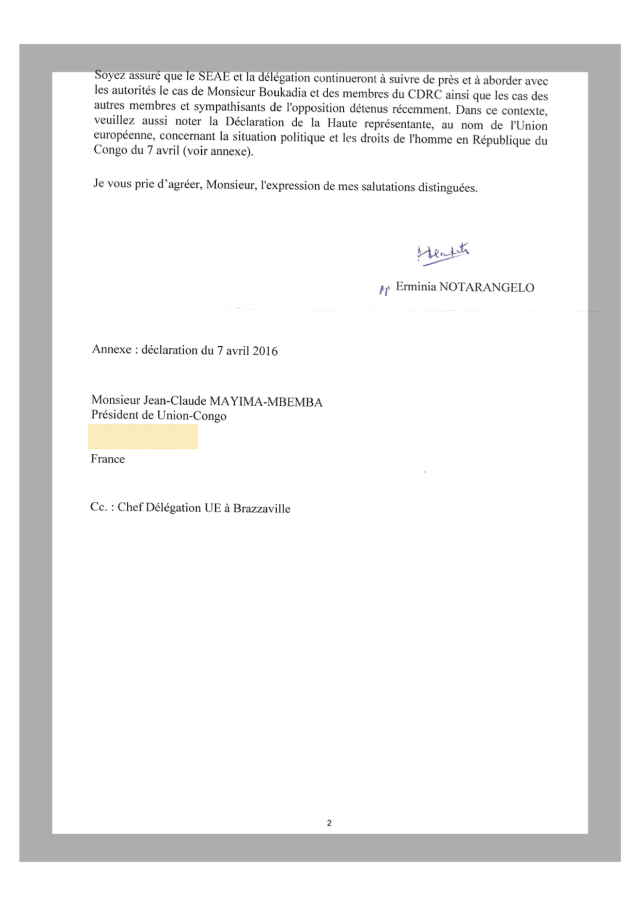 Mme Notarangelo a rappelé que l'emprisonnement des membres du CDRC est une violation aux droits de l'Homme.