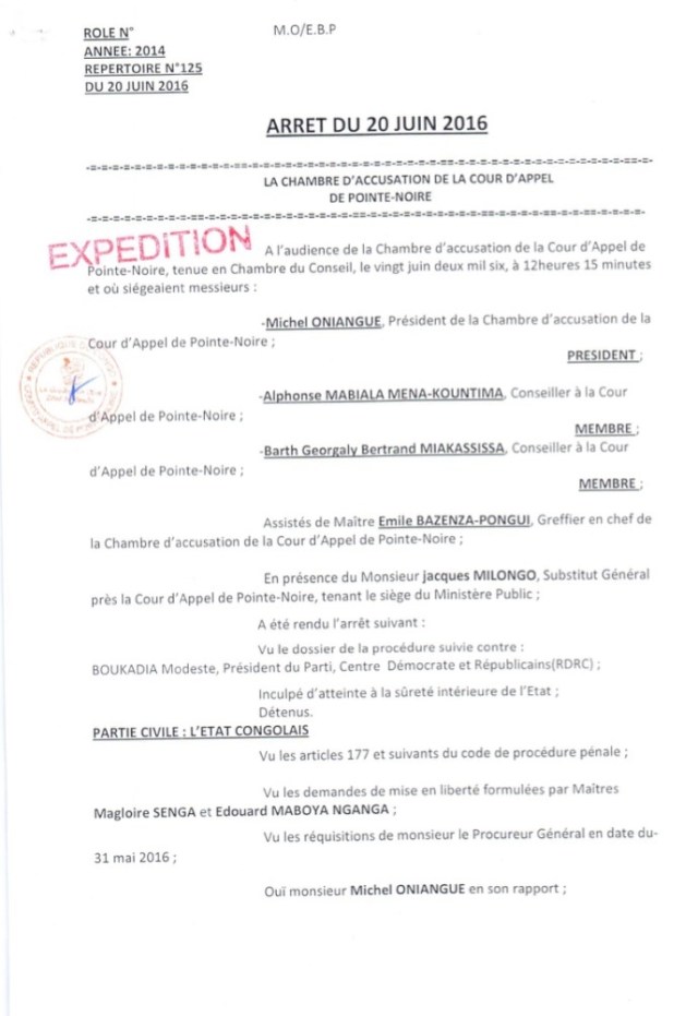 Arrêt du 20/06 2016 sur la liberation conditionnelle de M. Boukadia