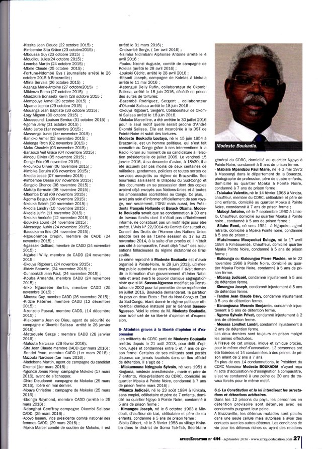 Afrique Education - Les membres du CDRC de Modeste Boukadia en prison