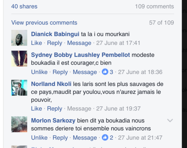 Message de Haine Anti populations du Sud Congo dans les réseaux sociaux.